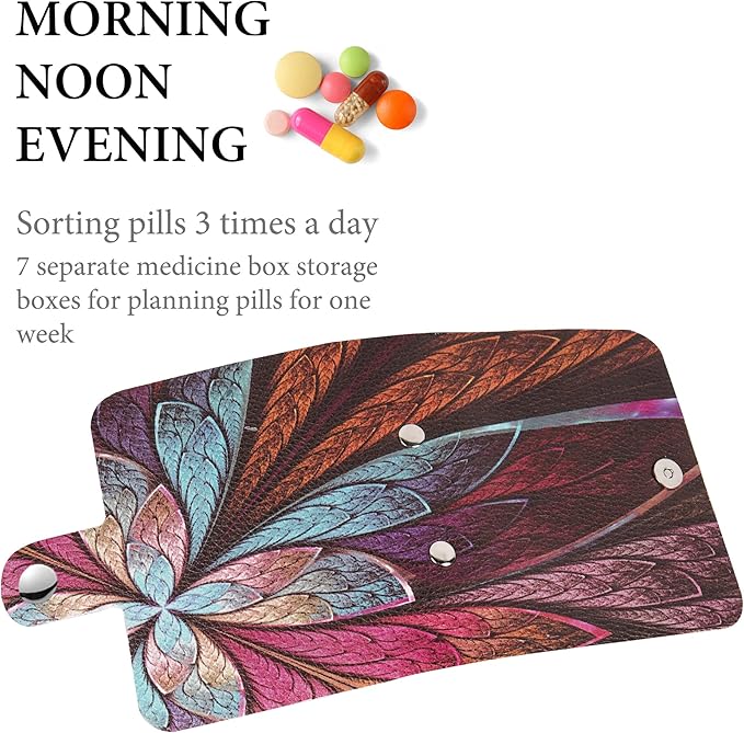 Hennaja Pill Organizer,Pill Pouches Clear Plastic Pill Bags Self Sealing Travel Medicine Organizer Storage (2-Fractal Flower, 2 Pack)