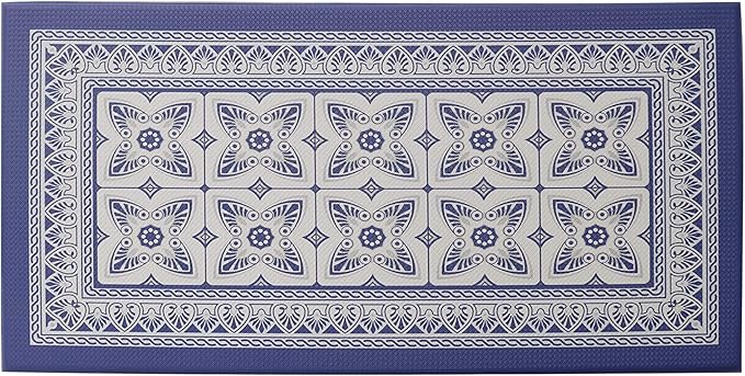 J&V TEXTILES Kitchen Mat Cushioned Anti Fatigue Floor Mat,19.6"x55", Thick Non Slip Waterproof Kitchen Rugs and Mats, Standing Mat for Kitchen,Floor,Home,Office,Desk,Sink,Laundry (Blue Geo)