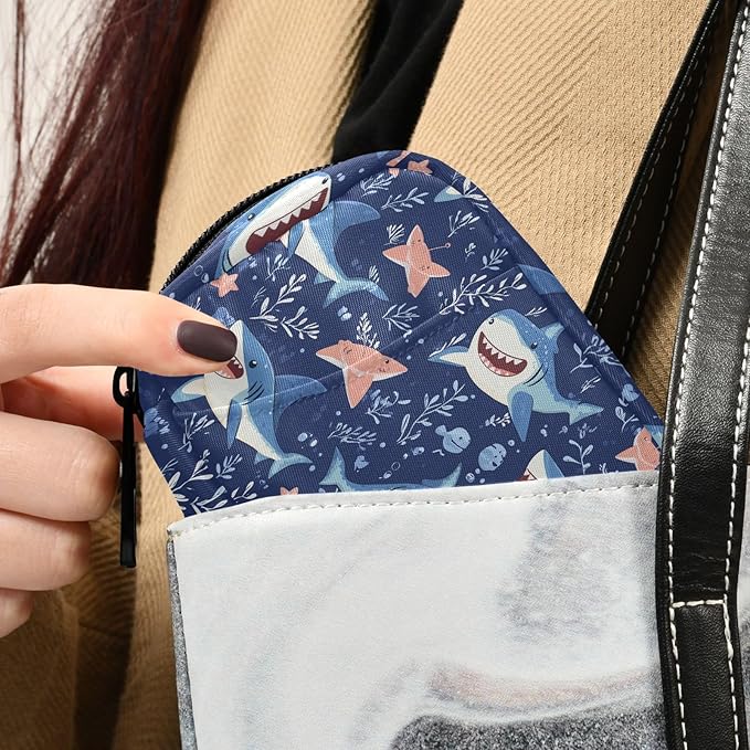 Fustylead Cute Cartoon Sharks and Seaweed Travel Pill Organizer Case Zipper for Purse with Removable Weekly Pill Box for Medicine, Vitamin, Supplement Medicine Organizer