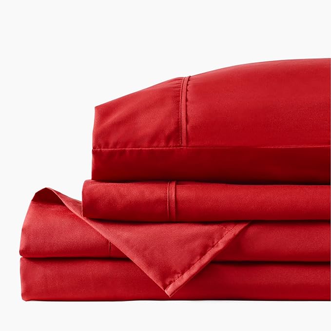PeachSkinSheets Cooling Bed Sheets for Hot Sleepers - Ultra-Soft Breathable Luxury Microfiber Sheet Set, Moisture-Wicking, Deep Pocket, Oeko-TEX® (California King Size, Red Velvet)