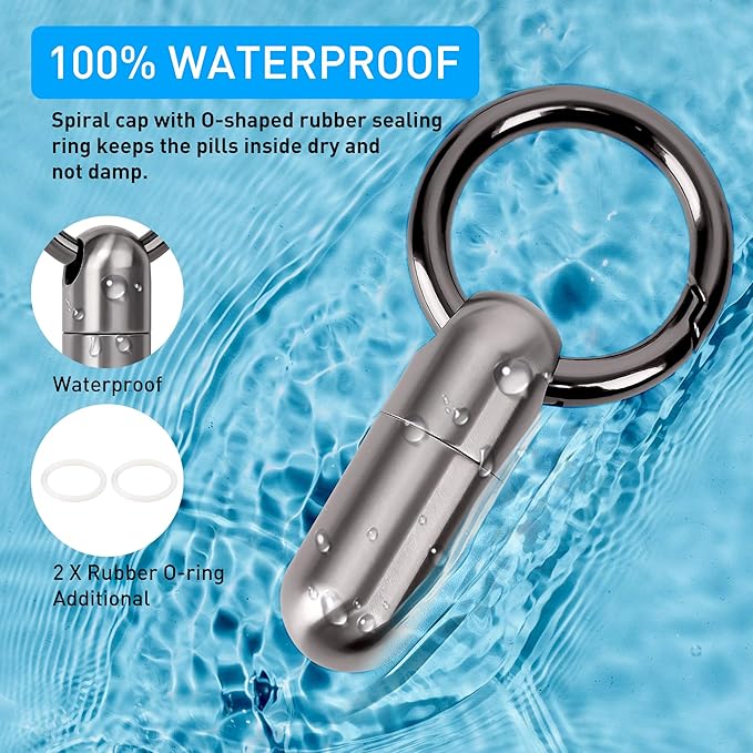 Micro Keychain Pill Holder Titanium Waterproof Mini Pill Container for Emergency Medicine，Travel Purse Pocket (Silver)
