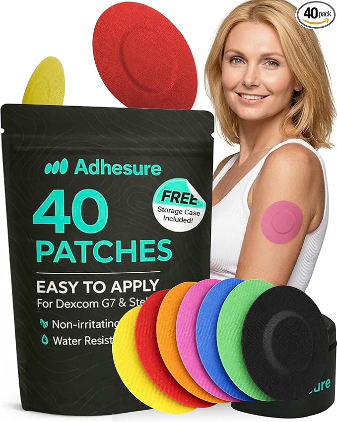 Adhesive Patches for Dexcom G7 & Stelo CGM that Stay for 10-15 Days - Sweatproof & Waterproof Over Patches - Overpatches for Continuous Glucose Monitor Sensor Protection, Multicolor 40pc