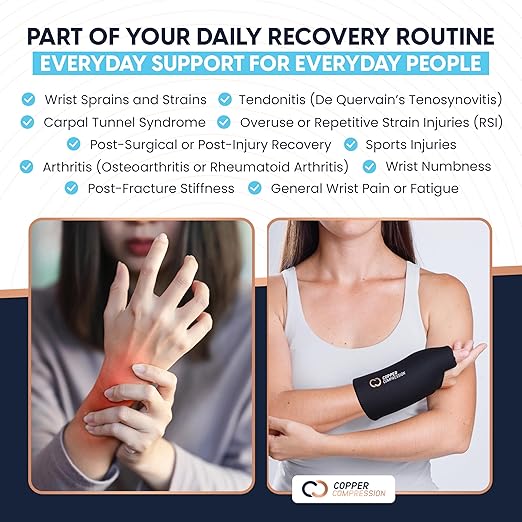 CopperFreeze™ Wrist Sleeve by Copper Compression. Hot & Cold Therapy Support for Pain, Swelling, and Injury Recovery. 360° Copper Infused Relief for Hands, Wrists, and Forearms