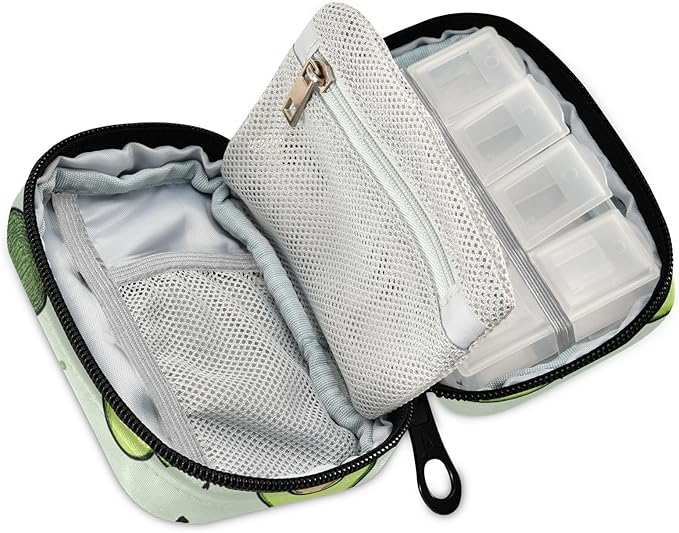Avocados Rainbows White Cute Pill Organizer Weekly Travel Pill Box 7 Day Large Capacity Pill Dispenser Case with 8 Pill Container Daily Pill Box Organizer Vitamin Holder Pill Bot