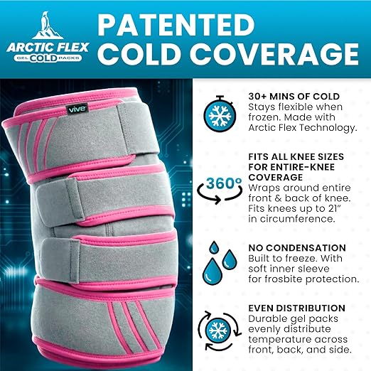Vive Knee Ice Pack Wrap - Cold/Hot Gel Compression Brace - Heat Support Strap for Arthritis Pain, Tendonitis, ACL, Athletic Injury, Osteoarthritis, Women, Men, Running, Meniscus and Patella Surgery