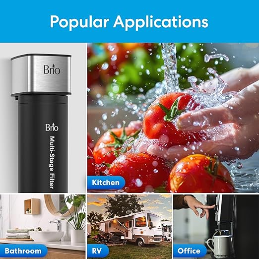 Brio 11" Undersink Water Filtration System for Sink Faucet Drinking Water | 3 Stage Single Housing Filter (0.5 Micron) with Faucet | 10,000 Gallons or 2 Years | Filters Dirt, Chlorine, Lead, Mercury+