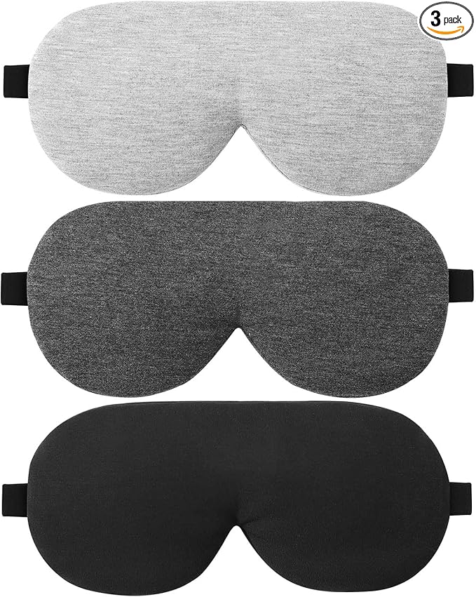 ALASKA BEAR 3 Pack Sleep Eye Masks Organic Cotton Cool Bamboo - Contoured Inserts for Pressure Free and 100% Light Blocking, Lightweight for Home or Travel Use (Black, Grey, Silver)