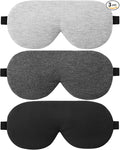ALASKA BEAR 3 Pack Sleep Eye Masks Organic Cotton Cool Bamboo - Contoured Inserts for Pressure Free and 100% Light Blocking, Lightweight for Home or Travel Use (Black, Grey, Silver)