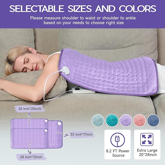 Heating Pad for Back Pain & Cramps Relief, Electric Heating Pad for Neck/Shoulders/Legs/Arms/Knee, Dry&Moist Heating Pads, 6 Heat Settings, Auto Off, Machine Washable, Gifts for Women(20''x24'')