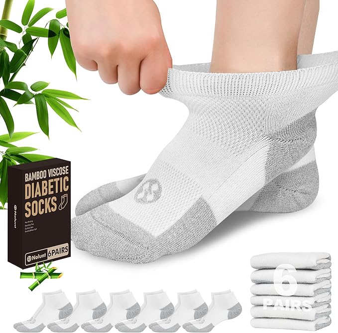 Diabetic Socks for Men,4 & 6 Pairs Low Cut Bamboo Viscose Wide Mens Diabetic Socks Size 9-11 10-13