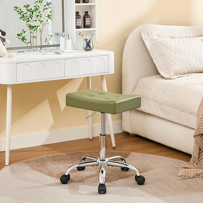 Saddle Salon Stool (Adjustable Height 17-21 inch) (Quiet Wheels and Sturdy Base) Nail Tattoo Vanity Massage Stool (Green)