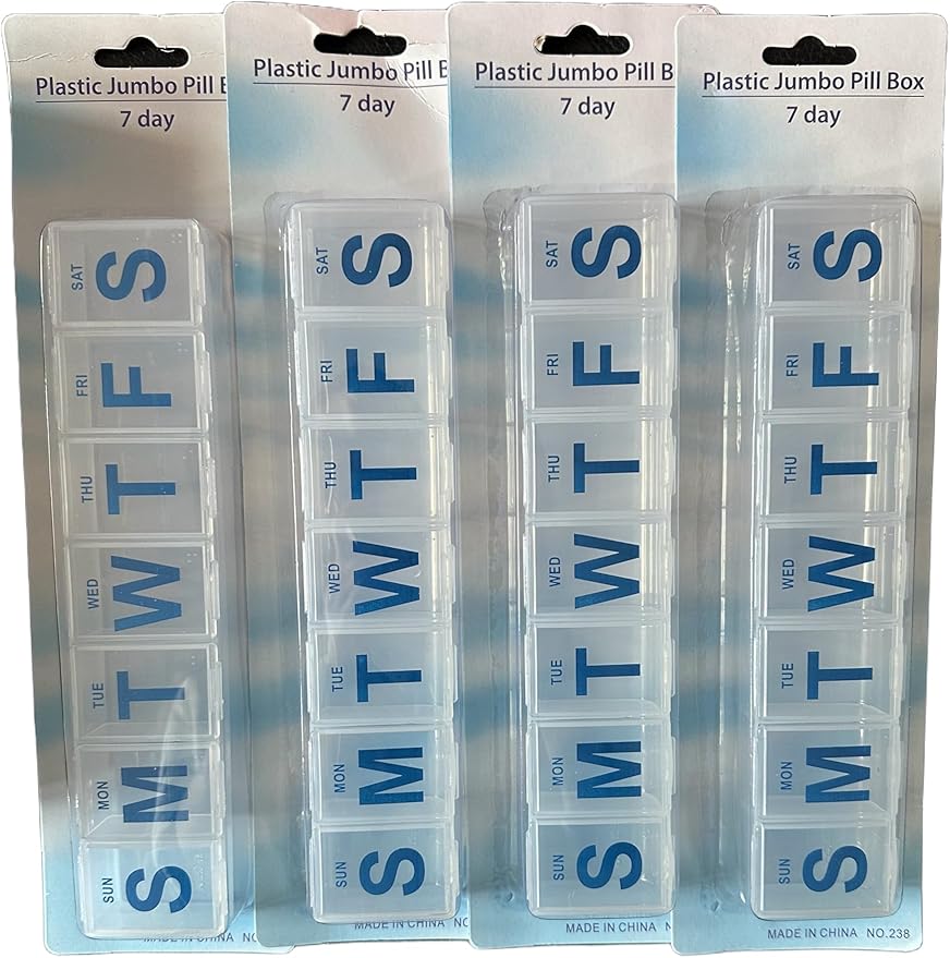Weekly 7-Day Pill Organizer Travel Daily Pill Case Portable Medicine Organizer & Planner with Compartment for Vitamins Fish Oil Supplements & Medication- 4Pack