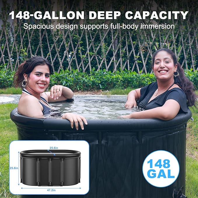 Upgraded 148Gal XXL Oval Ice Bath Tub for Athletes, 7 Layered Portable Cold Plunge Tub with Insulated Lid and Travel Bag, Inflatable Ice Pod for Home, Gym, Indoor, Outdoor Use