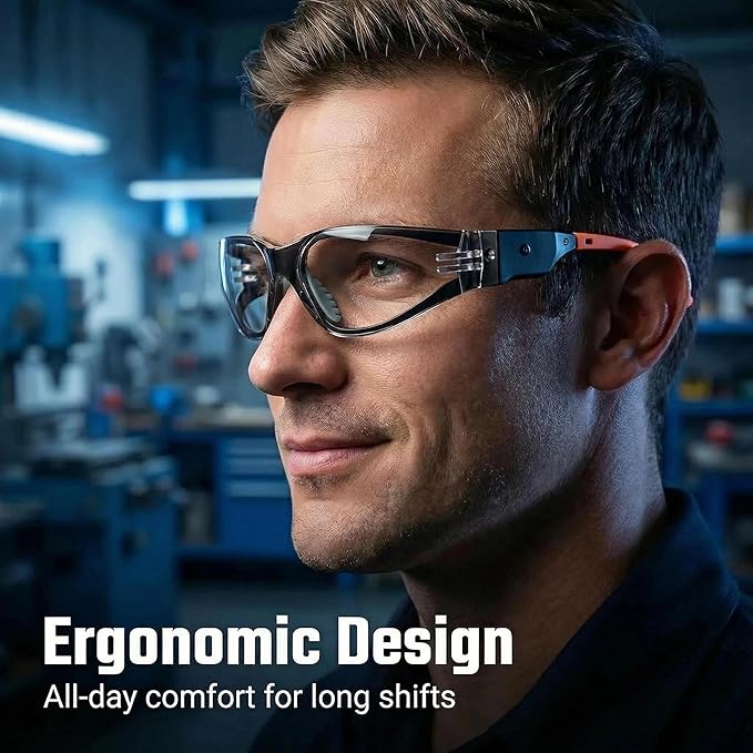 Rechargeable LED Safety Glasses for Mechanics | Ultra-Bright Built-in Work Light, Anti-Fog Clear Lenses | for Auto Repair, Under-Hood & Dark Workspaces