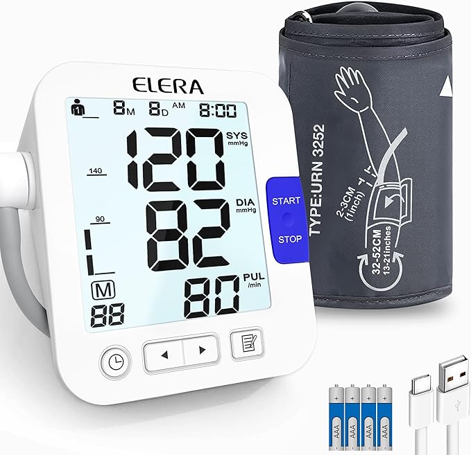ELERA XL Cuff Blood Pressure Monitor (13-21" for Big Arms) - Large Screen, Automatic Upper Arm for Home Use, Backlight Display, 2 Users