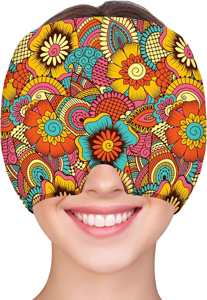 ZNÖCUETÖD Migraine Relief Cap Headache Relief Cap Cold Cap Ice Hat for Migraines Headache Sinus Stress Tension Head Ice Pack Wrap Migraine Mask Hangover Cap Ice Beanie Hot/Cold Compress Gift for Women