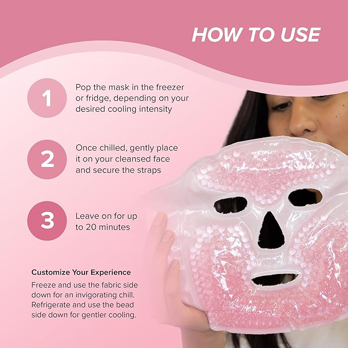 SKIN GYM CryoChill Ice Beaded Face Mask – Reusable Cooling Cryo for Puffiness & Headache Relief, Gel Bead Ice Mask for Face, Depuffing Cold for Skincare