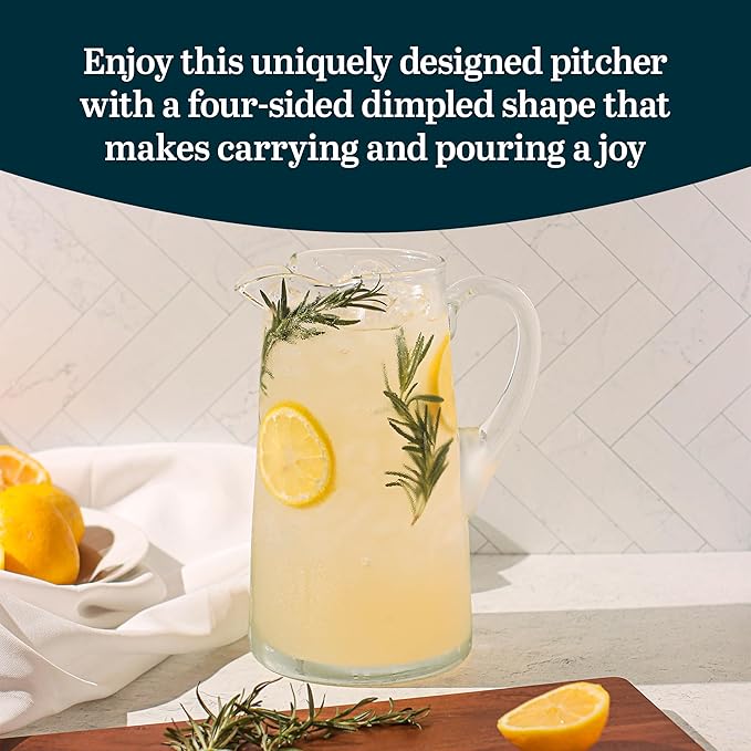 Libbey Impressions Large Glass Pitcher, 80 Oz, Clear, Tall Cocktail Pitcher, Modern Glass Pitchers with Handle for Lemonades, Iced Tea, Wine and More
