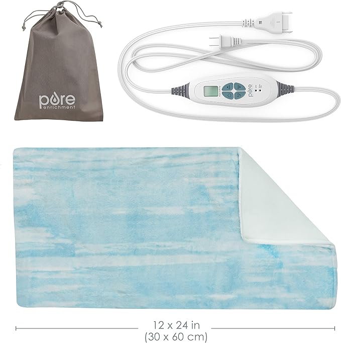 Pure Enrichment PureRelief Luxe Micromink Electric Heating Pad (12”x24”), 6 InstaHeat Settings, Ultra-Soft, Machine-Washable, Auto Shut-Off - for Temporary Pain Relief (Aqua Paint Designer Print)