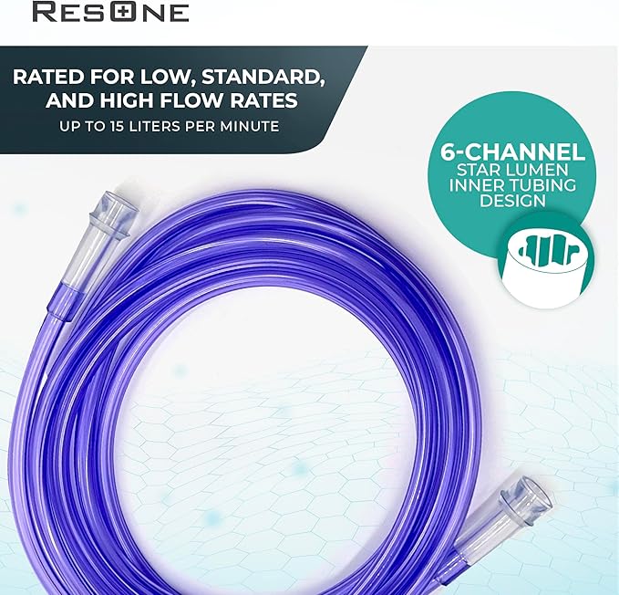 ResOne 5pk 14Ft Oxygen Supply Tubing, Crush Resistant, Standard Connectors for Nasal Cannulas, Cannula Nasal Tubing, Oxygen Concentrator - Purple