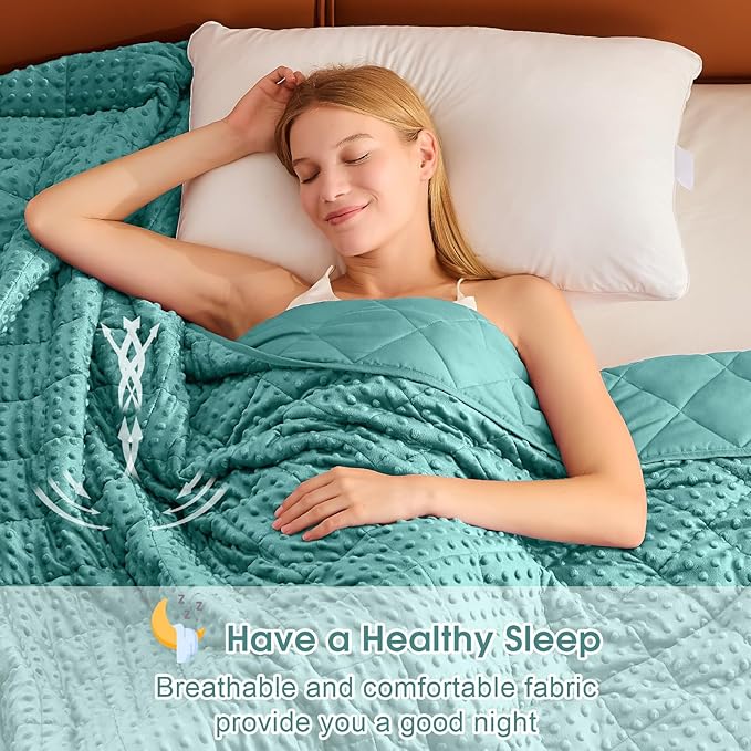 Teal Weighted Blanket for Adults 12lbs, 48"x72", Twin Full Size Cooling Minky Heavy Throw Blanket for 110-130lbs, Soft Winter Thick Big Blankets Weighted Comforter Gift for Sleeping