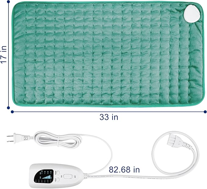 33"X17" Electric Heating pad with 6 Heat Settings, Auto Shut Off, Green Dry Electric Heating for Back Neck Knee Arms Legs Shoulder Heat Pads for Christmas Birthday Father's Day Mother's Day