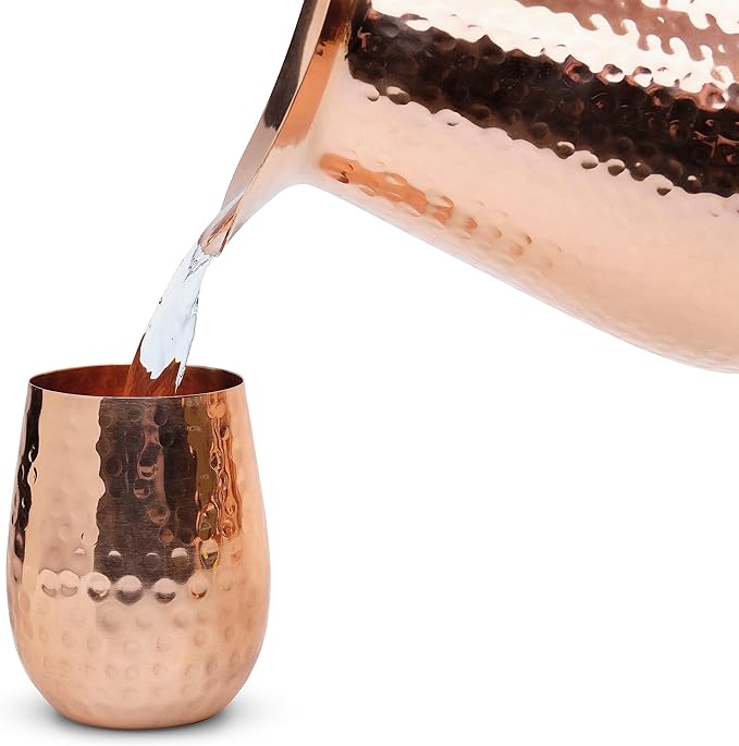 Large Pure Copper Pitcher (70 oz. /2000 ml) with 2 Tumblers for Drinking Water | Vase | Water Jug Set