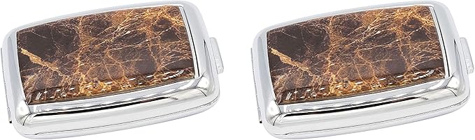Set of 2 Dual-Compartment Rectangular Pocket Purse Pill Box & Organizer with Insert (Brown Marble)