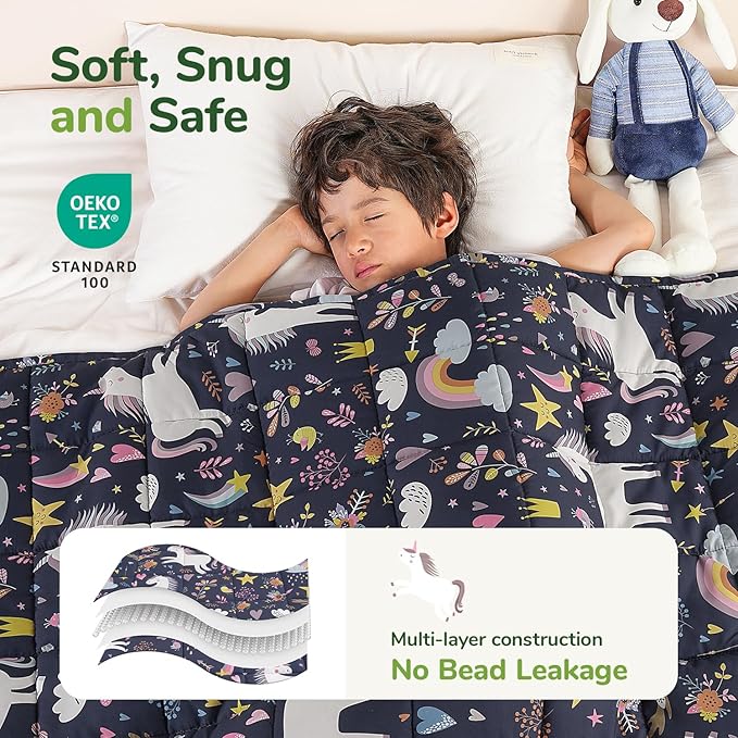 Sivio Weighted Blanket 7lbs, Unicorn Cooling Weighted Blanket, Breathable Heavy Blankets for Sleeping & Calming, Washable Throw Blanket, 41"x60", Navy Blue