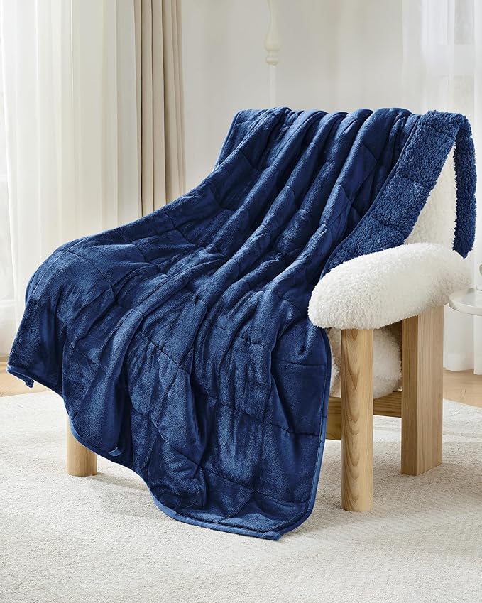 Ultra-Soft Weighted Blanket 15 lbs for Adults, Plush Sherpa Fleece Reversible Weighted Throw Comfort for Relaxation & Cozy Evenings, Hug-Like Security, Evenly Distributed, W48 x L72, Dark Blue