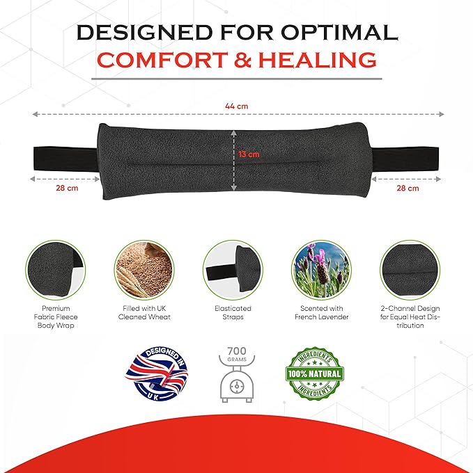 Microwavable Heating Pad for Neck, Back, & Shoulders - Heating Bean Bag Microwavable Pillow w/Elasticated Strap - Wheat & Lavender Aromatherapy Heating Pad Wrap - ThermoDR, Red
