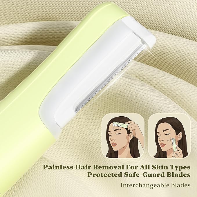 BNU Dermaplaning Tool for Face, Dermaplane Razor for Women Face LED Light Facial Exfoliation & Peach Fuzz Hair Removal, 3 Speeds Rechargeable Sonic Edge Technology 10 Refill Blades Green