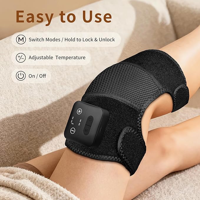 Nekteck Knee Massager with Heat - Cordless Heated Knee Brace with Vibration for Pain Relief, Rechargeable Knee Heating Pad with 5 Heat Levels and 3 Massage Mode, Ideal Gift for Mom Dad