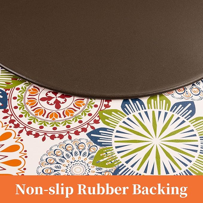 PVC Anti-Fatigue Kitchen Mats, Non-Slip Semi Circle Rug, Comfort Standing Runner Rug, Multipurpose Indoor Mats for Laundry, Office, Bedroom, Sink, Bathroom,Colorful Pattern,size18 x30