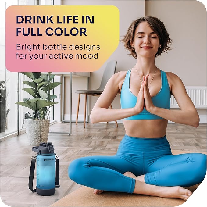 1/2 Gallon Water Bottle with 74.3 oz Capacity - Motivational Time Markers for Daily Hydration Goals - Leakproof BPA Free Tritan with Removable Straw