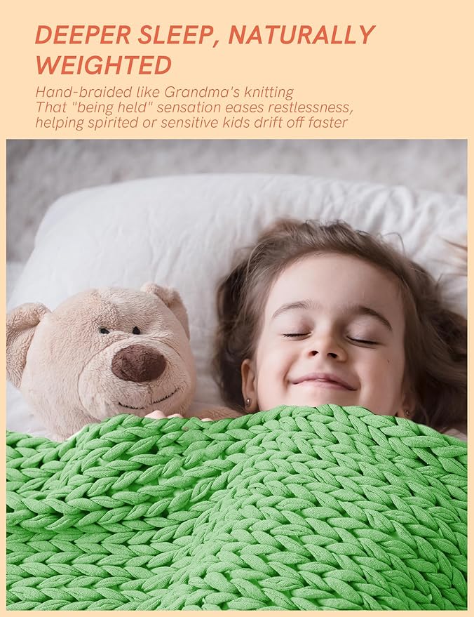YnM Cooling Weighted Blanket, 100% Cotton Handmade Chunky Knitted Blanket, Weighted Lap, Breathable Heavy Blankets, Machine Washable Throw for Sleep or Home Decor (Green, 40x50 Inch, 7lbs)