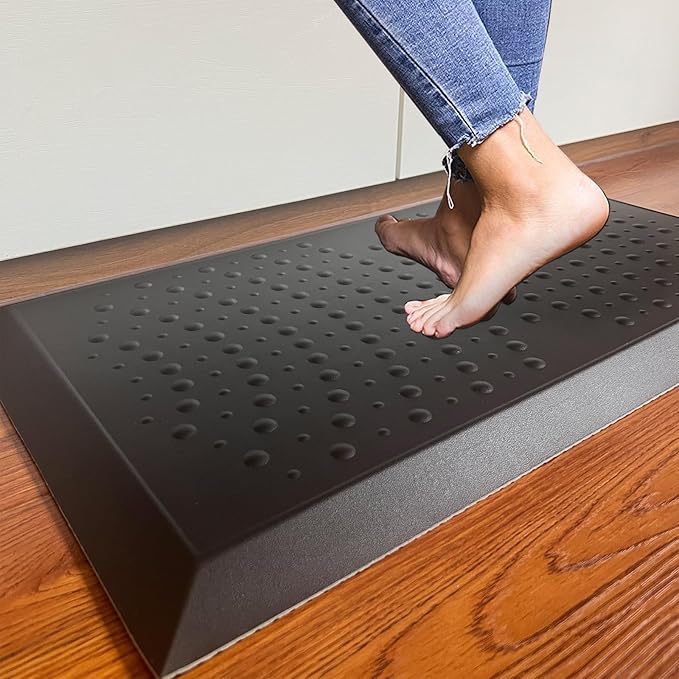 Extra Thick Anti Fatigue Kitchen Floor Mat 0.8 inch Comfort Standing Mat, Office Standing Desk Mat, Kitchen Rug, Massage Points Comfort Mat, 140D PU Foam (Black, 17'' x 22'')