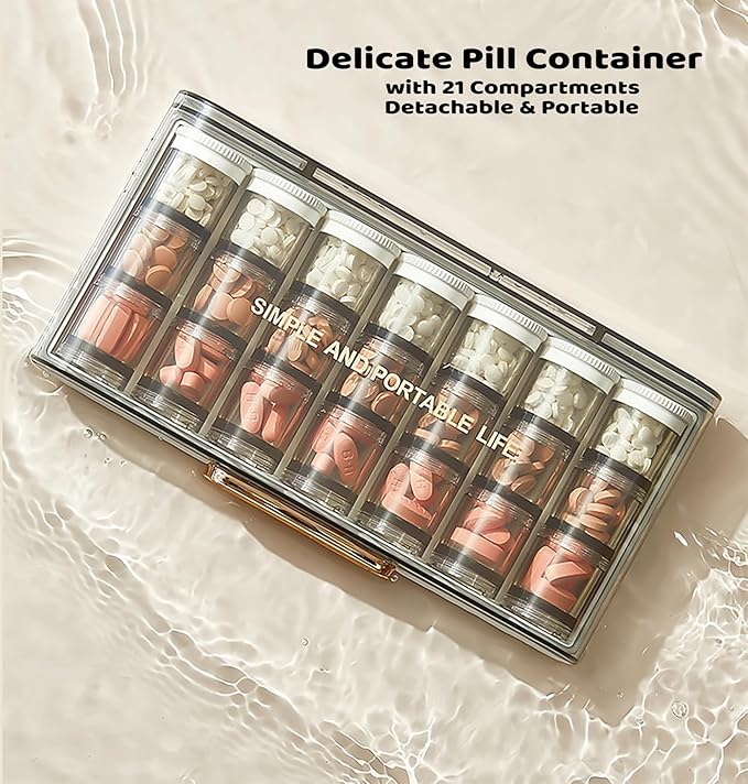 MURRI&MURRDI 7-Day Pill Organizer with 21 Compartments for 3 Times Daily - Extra-Large Moisture-Proof Travel Pill Case for Vitamins, Fish Oil, Medications - Weekly Medicine Dispenser, White