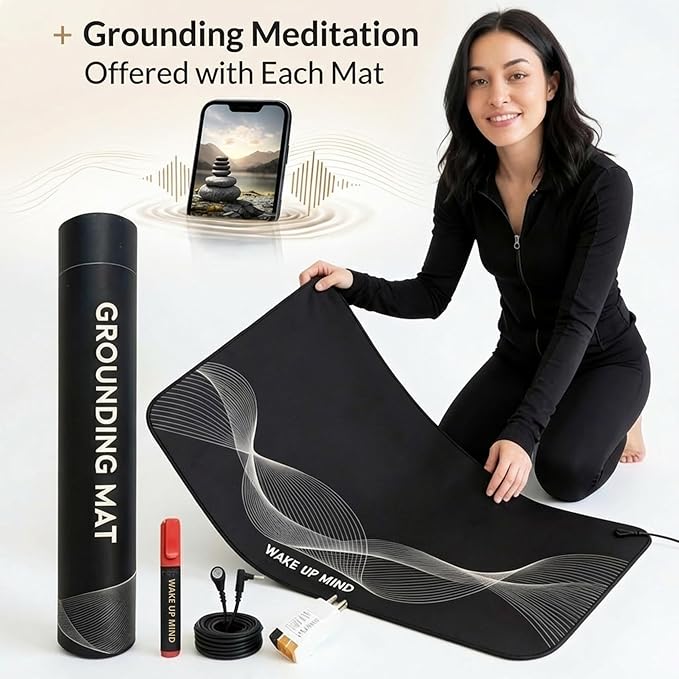 Grounding Mat for Feet – Indoor Conductive Earthing Mat for Desk, Floor or Bed – Non-Electric Passive Grounding Pad with Outlet & Tester.