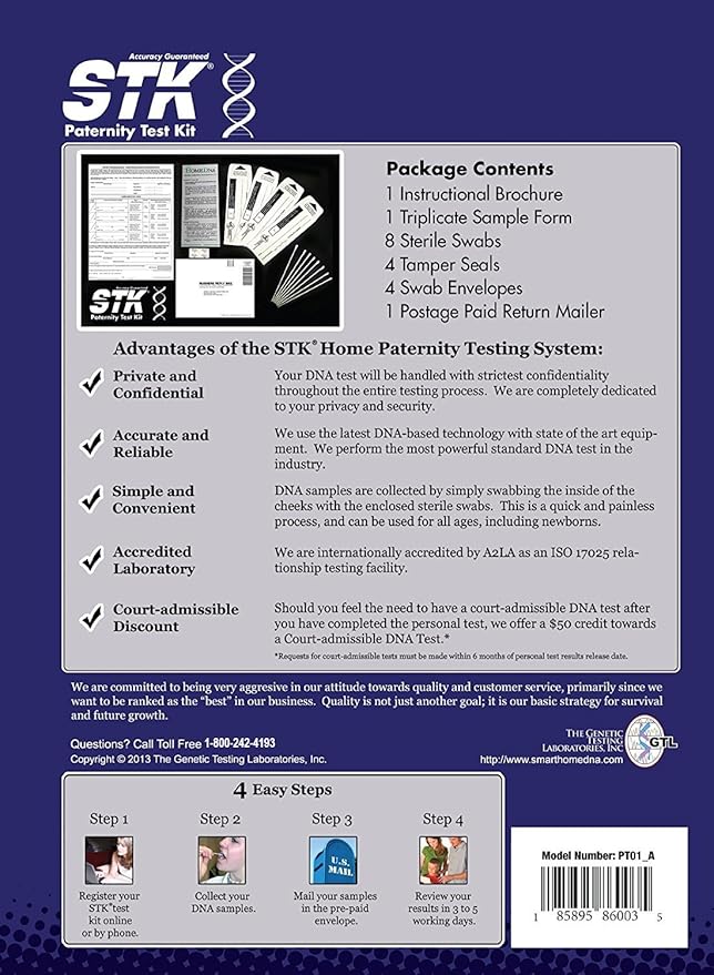 STK's Paternity Test Kit - Includes All LAB FEES and Free Return Mailer for 99.999% Accurate 2-Person Testing
