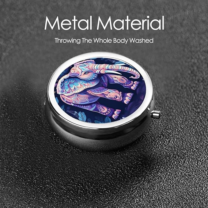 Purple Elephant Print Pill Box 3 Compartment Small Pill Case Portable Pill Box for Pocket Or Purse Cute Medicine Organizer Holder to Hold Vitamins Medication