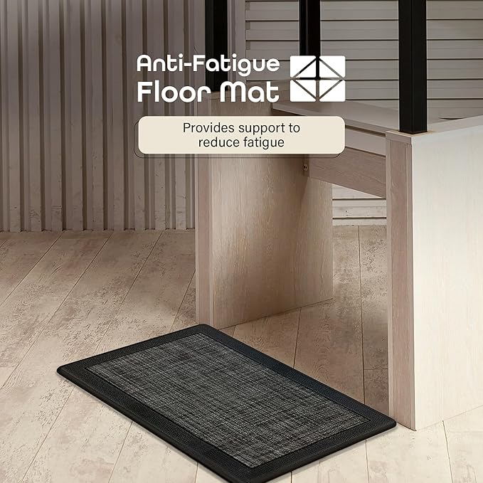 Anti-Fatigue Floor Comfort Mat - 18 x 30 Inch (Clarke Black) - Non-Slip Kitchen Mats for Floor - Easy to Clean Cushioned Standing Mat for Bathroom & Office Desk - Achim Home Décor