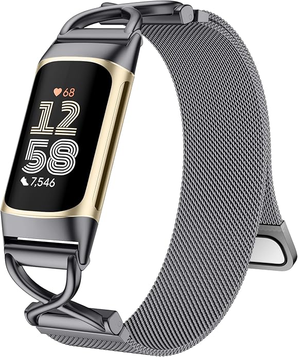 JKD X-Shape Metal Band Compatible with Fitbit Charge 6/ Charge 5 Bands for Women Men, Soft Stainless Steel Mesh Loop Strap Bracelet Wrist Band Replacement for Fitbit Charge 5/ Charge 6 Fitness Tracker
