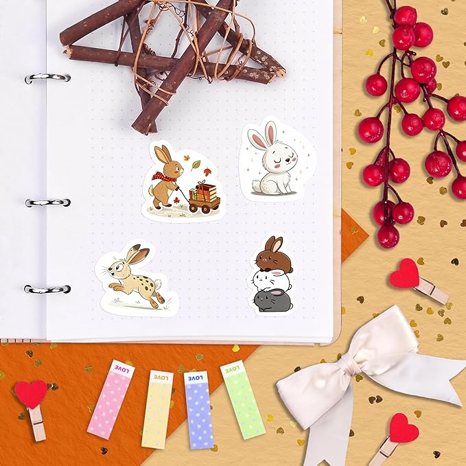 100Pcs Bunny Stickers for Water Bottles - Rabbit Stickers Cute, Small - Bunny and Rabbit Party Supplies & Decoration - Gift for Women & Men