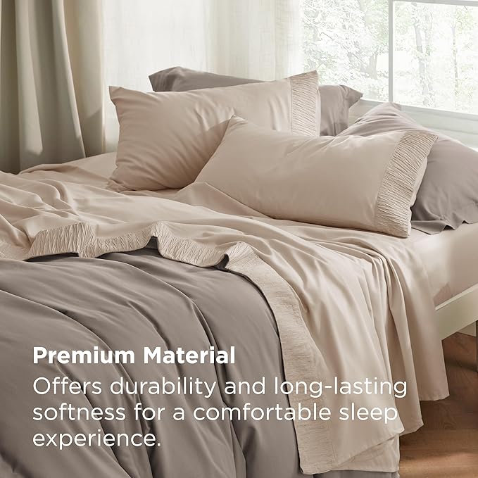 Bedsure Twin XL Sheet Sets Dorm Bedding - 3 Pieces Soft Extra Long Twin Sheets, Hotel Luxury, Easy Care Microfiber for Women, Men, Beige