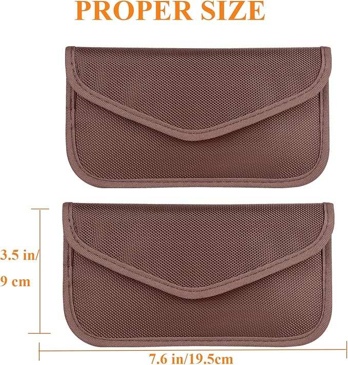 Faraday Key Fob Protector (2 Pack), Premium Faraday Bag/Pouch, Car Key Signal Blocker, Signal Blocking Bag for Cell Phone Privacy P (Brown)
