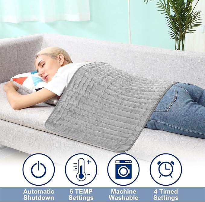 40"X20" Electric Heating pad with 6 Heat Settings, Auto Shut Off, Dry Electric Heating for Back Neck Knee Arms Legs Shoulder Heat Pads for Christmas Birthday Father's Day Mother's Day (Silver Gray)