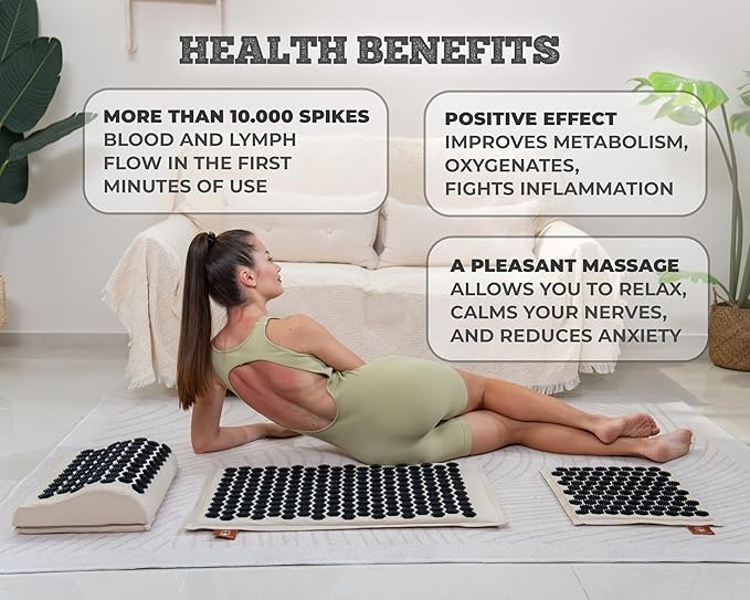 BalanceMate™ Acupressure Mat Set with 6,210 Pressure Points for Pain Relief and Relaxation Kit for Back, Neck, and Sleep – Yoga and Meditation Pillow (Soft Cream)