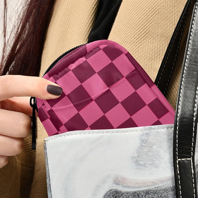 Checkered Hot Pink Cute Pill Organizer Weekly Travel Pill Box 7 Day Large Capacity Pill Dispenser Case with 8 Pill Container Daily Pill Box Organizer Vitamin Holder Pill Bot