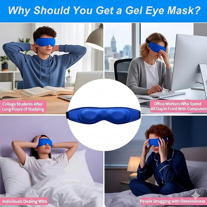 Cooling Eye Mask with Gel Cold Therapy: Contoured Reusable Ice Compress for Puffiness, Eye Fatigue, Sinus Pressure, After-Surgery Recovery, Universal Adjustable Fit for Travel, Beauty (Blue)